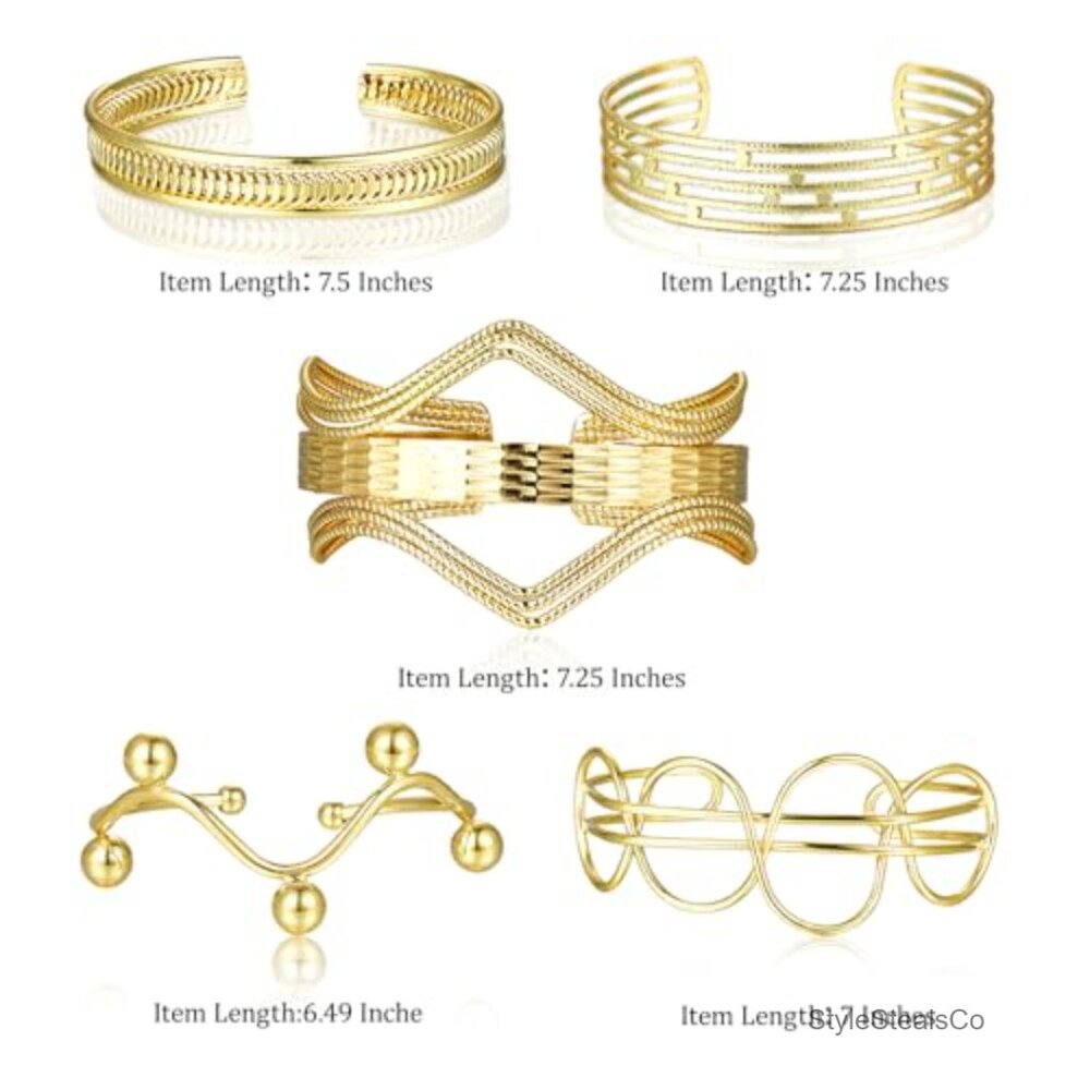 5 Piece Stackable Chunky Cuff Bracelet Set 14k Go… - image 2